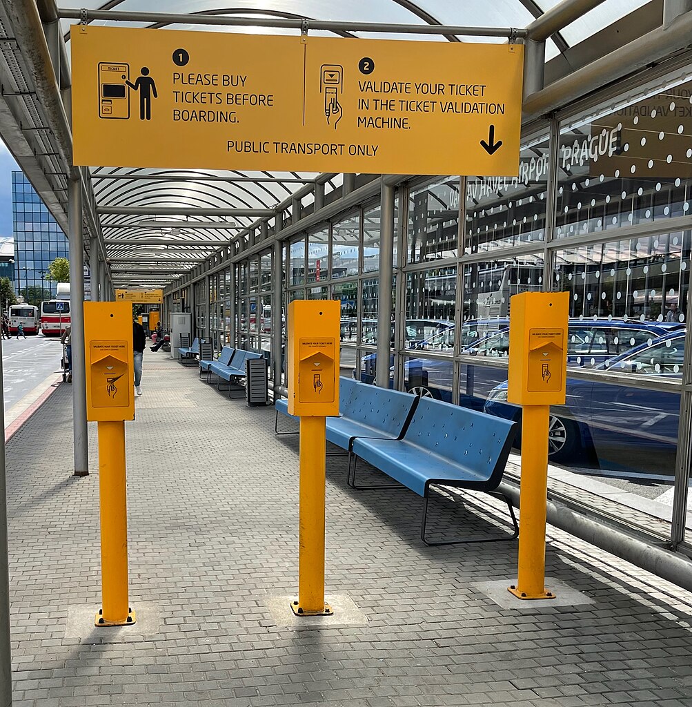 The validating machine in Prague Airport for public transport ticket s