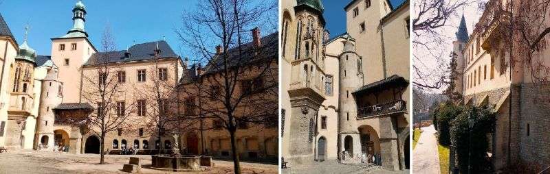 Italian Court (Vlašský dvůr) inside yard, fountain and view from the back 