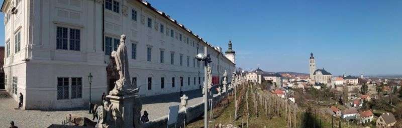 panoramic view features the Jesuit College (now the GASK gallery) in the historic town of Kutná Hora