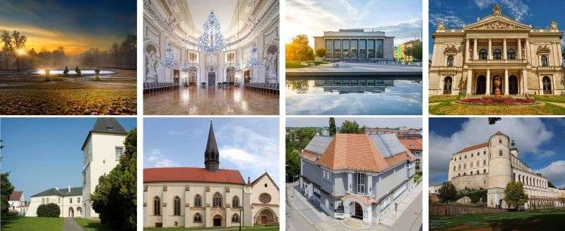 landmarks within Brno: Špilberk Castle, the Cathedral of St. Peter and Paul, and Villa Tugendhat.