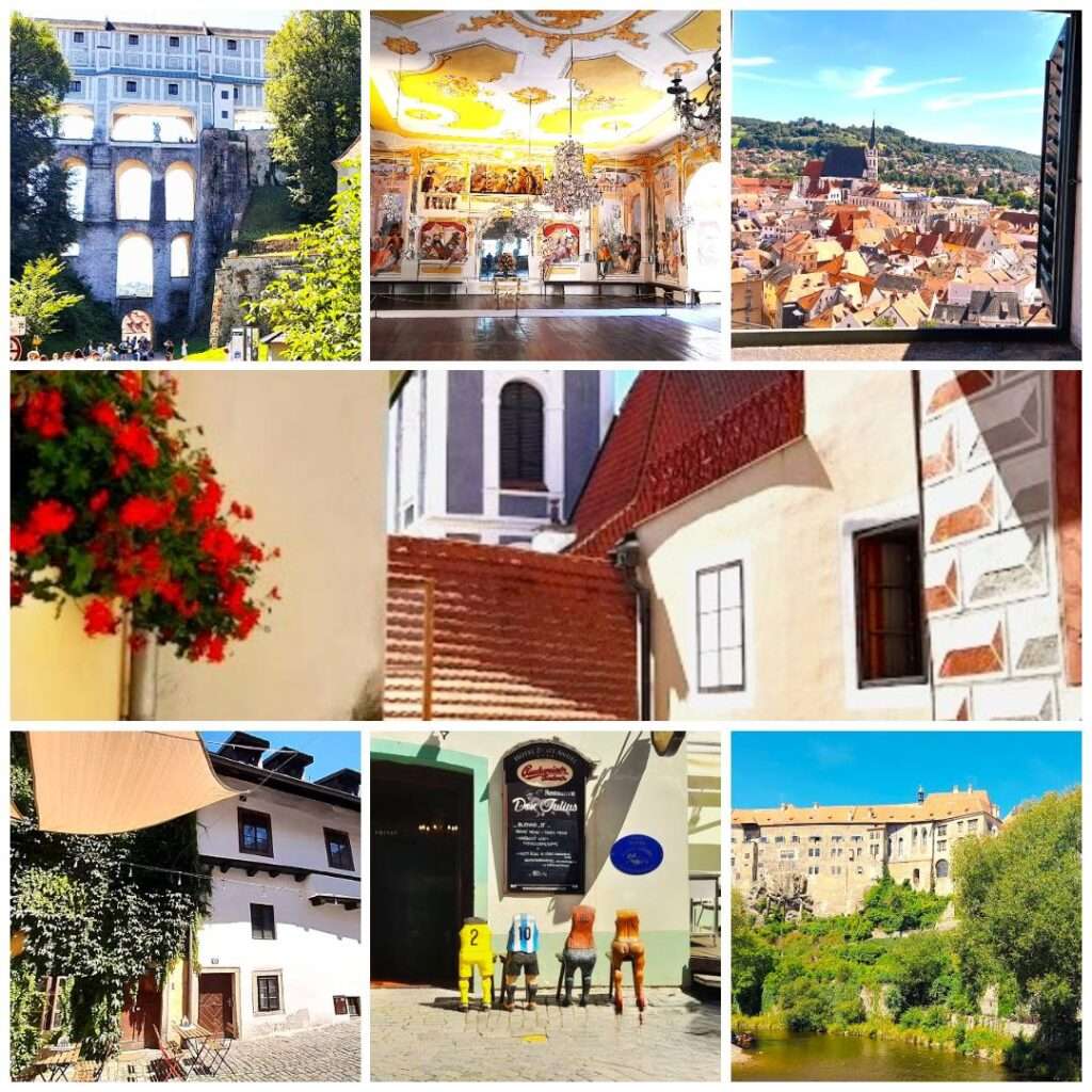 Collage: views of Český Krumlov.