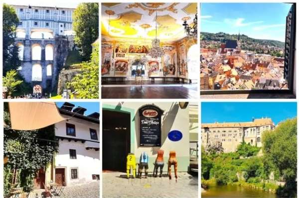collage features scenes from the historic town of Český Krumlov