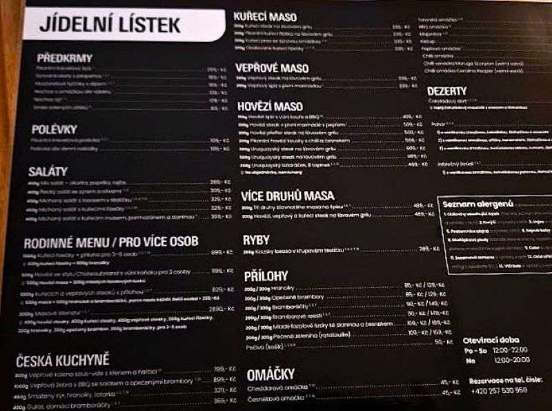 Czech restaurants menu structure 