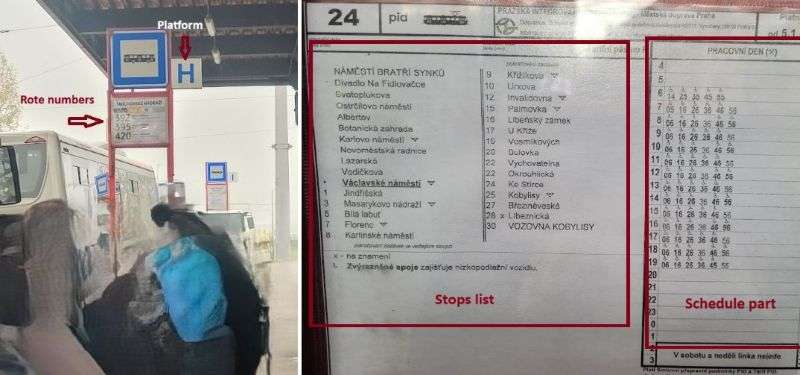 Prague public transport Stop sign and bus/trams schedule 