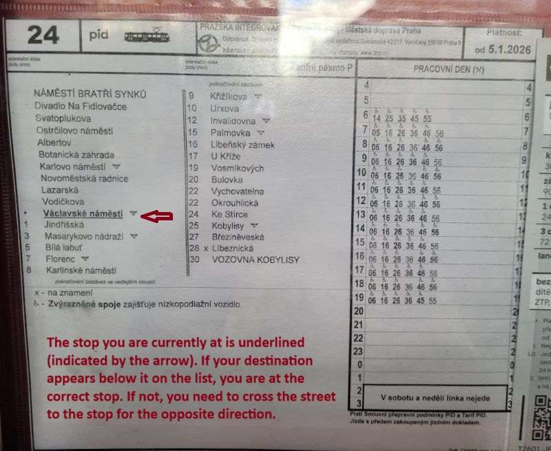 How to Read Prague Timetables for Trams and Buses