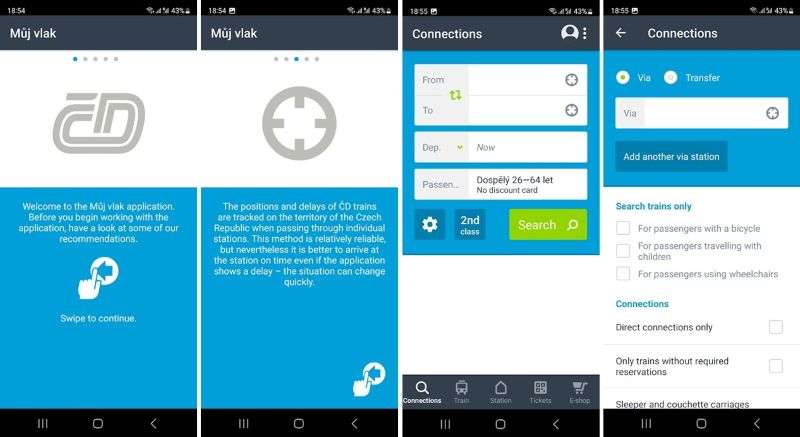 App for Czech trains ticket 