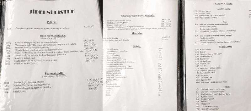 Jidelni Listek - restaurace menu with meals list, grammage and prices 