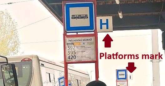 bus platform table with name/number of platform, list of buses stops in this platform and schedules for each of buses