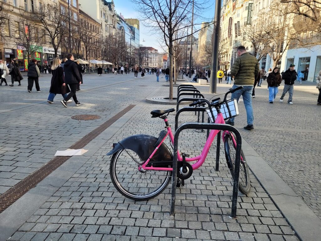 This is a special places to tack and left sharing bicycles in Prague