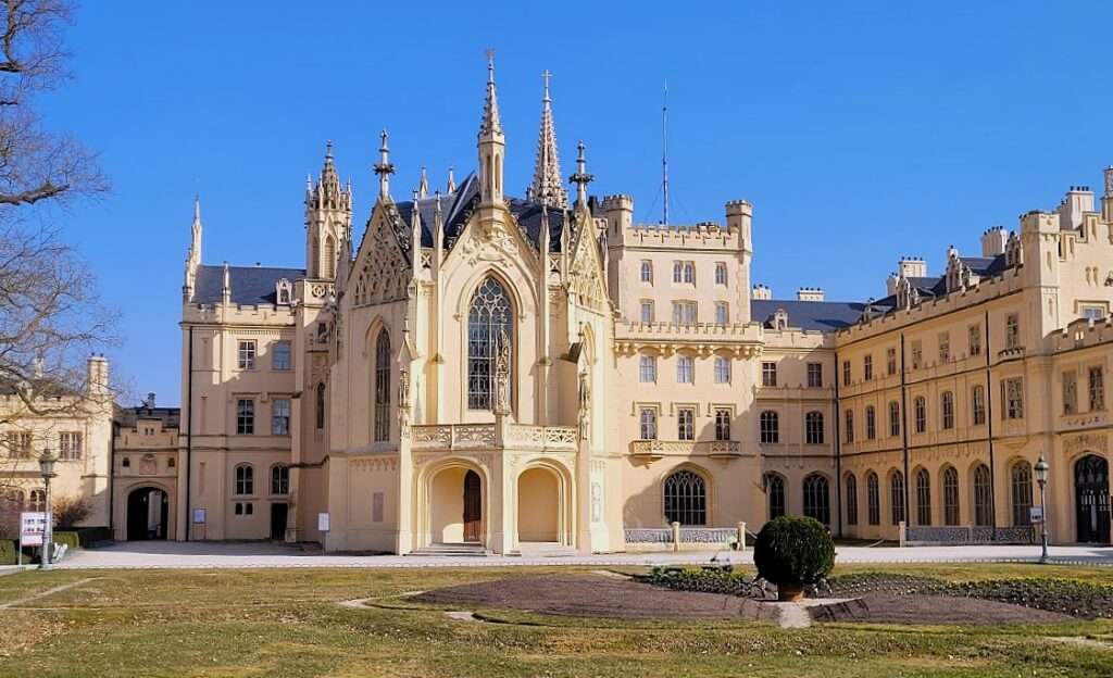 Lednice castle view - entrance part with Neo-Gothic elements