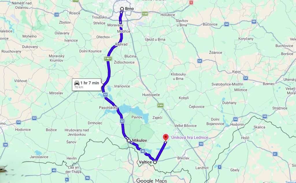 A route from Brno to Lednice, Valtice, Mikulov