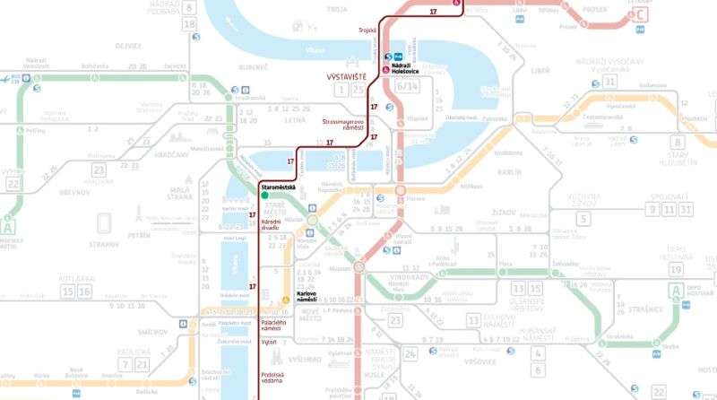 Prague tram 17 route map