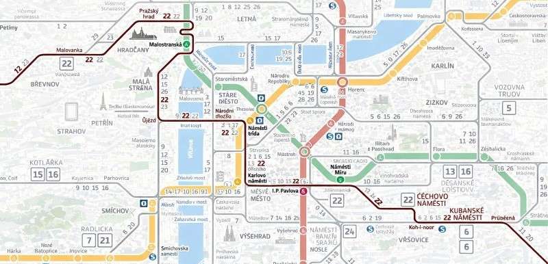 Prague Tram 22 route 