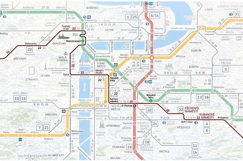 Prague tram 22 route map