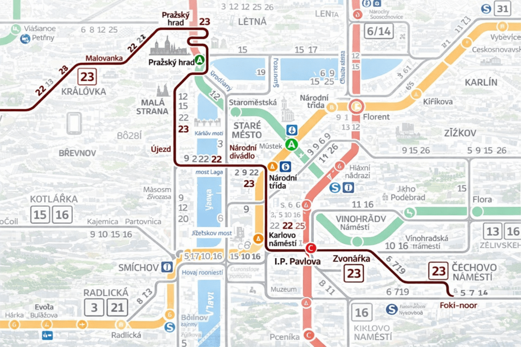 Prague tram 23 map
