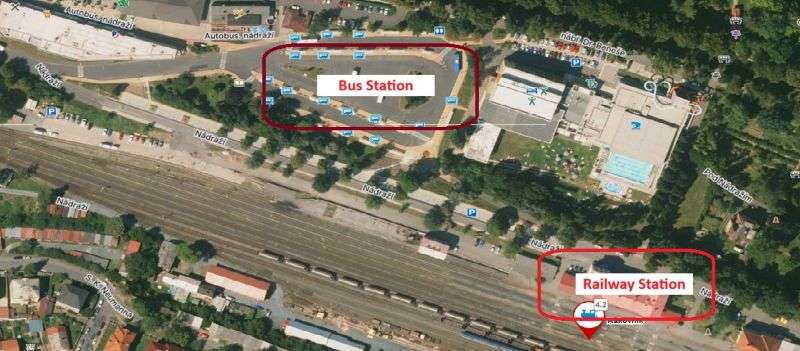 Rakovnik map screenshot showing the Bus station and Railway Station