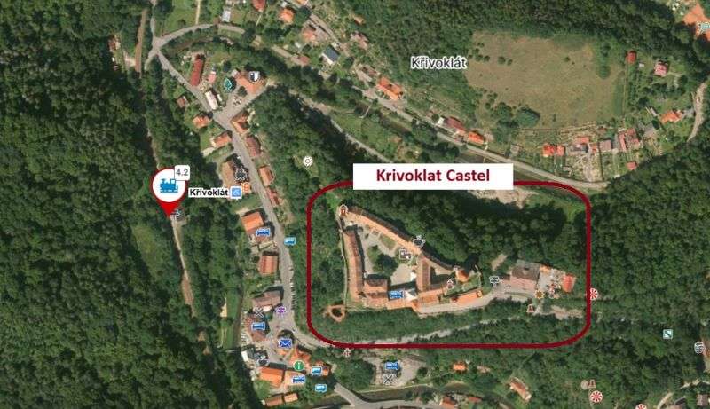 Krivoklat map with marked Castle  and train station 