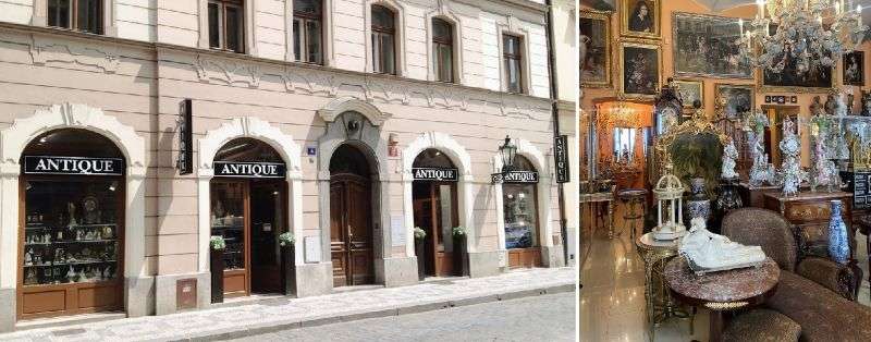 Prague ANTIQUE in central Jewish Quarter - outside view and inside