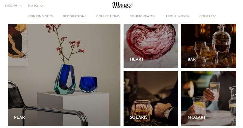 Gifts from Moser shop - Bohemian Crystal (blue glasses vase, crystal heart, glasses for bar

