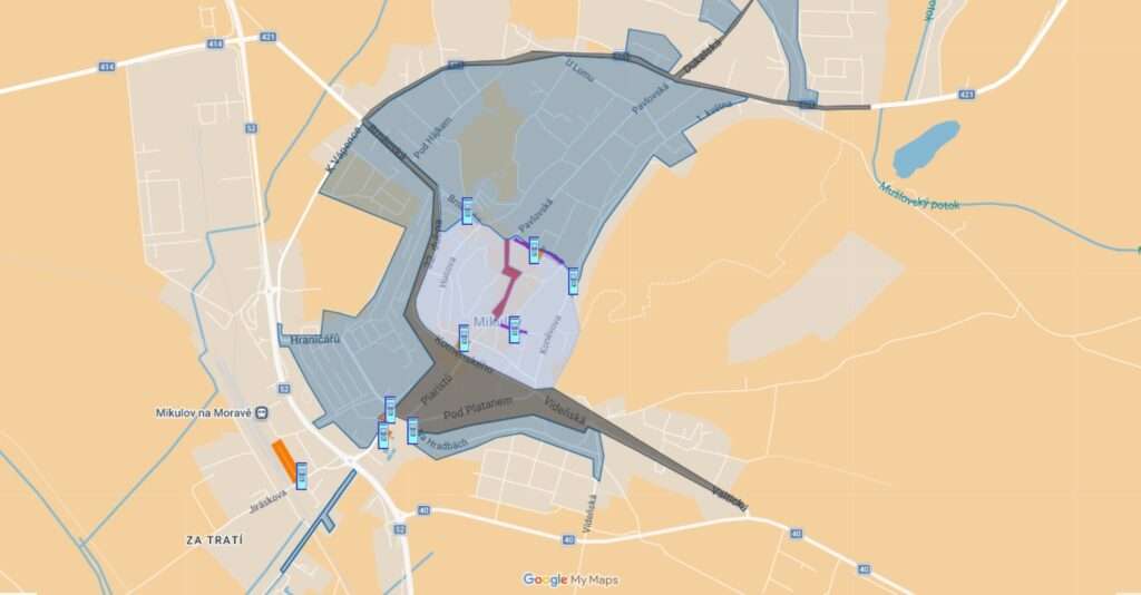 Map of parking areas for tourists in Mikulov na Morave 