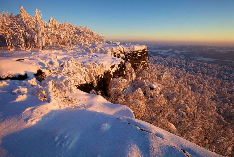 One of the best winter places in czech republic: Tiské stěny (Tisá Rocks) covered with snow

