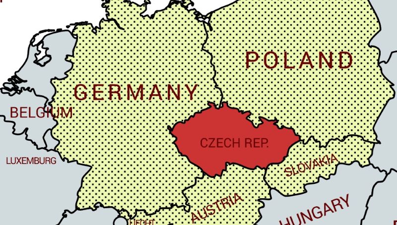 ČR on a map and surrounding countries