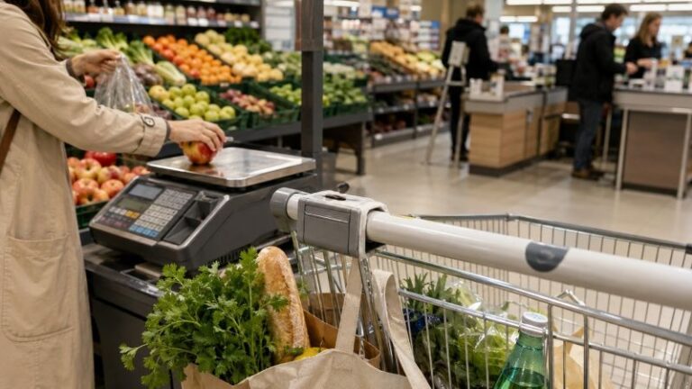 Czech supermarket rules about coin carts, produce scales, returning bottles, and receipt gates.